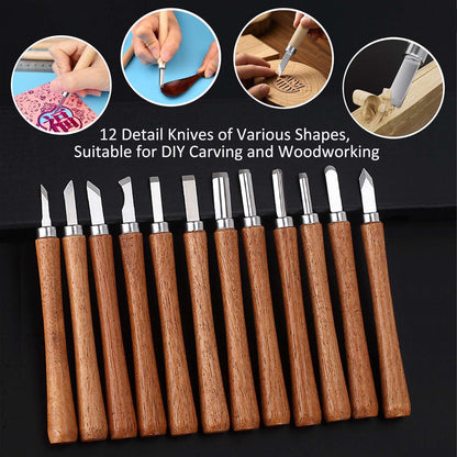 Wood Carving Kit, 18Pcs Professional Whittling Tools with 6 Wood Carving Knives 12 Detail Knives for Beginners Enthusiasts Gift DIY-Natural Wood-18 pcs