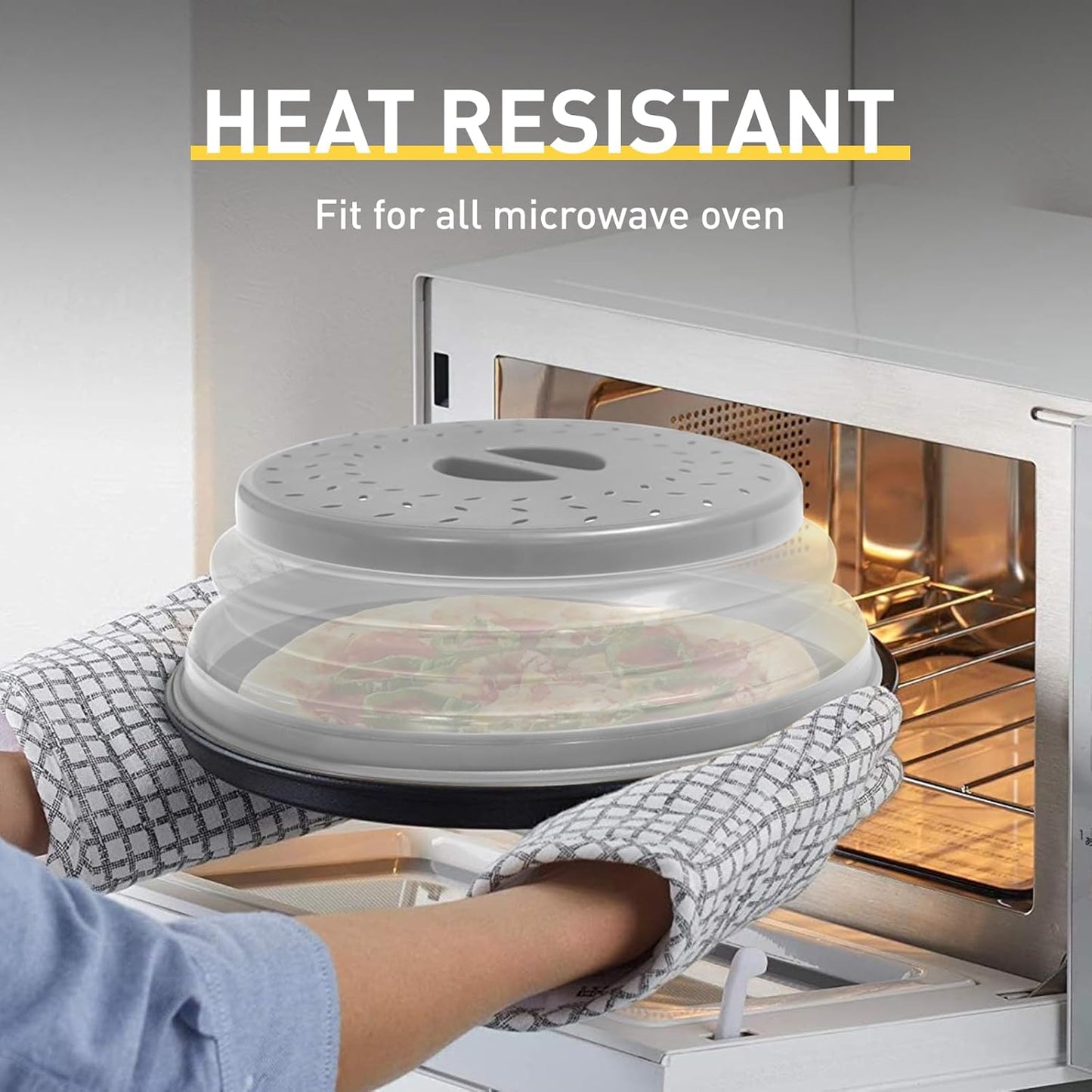 Collapsible Microwave Splatter Cover, Vented Lid with Hook Hole, BPA-Free Kitchen Gadget for Plates