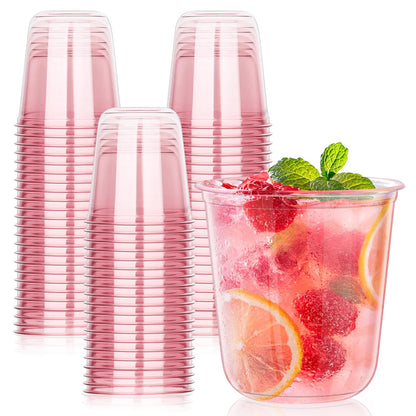 KesaPlan 50 Pcs Pink Plastic Cups, 12oz Disposable Stemless Wine Glasses for Cocktail Cute Clear Cocktail Wine Glasses Pink Party Cups for Valentine's Galentine's Day Wedding Christmas Party