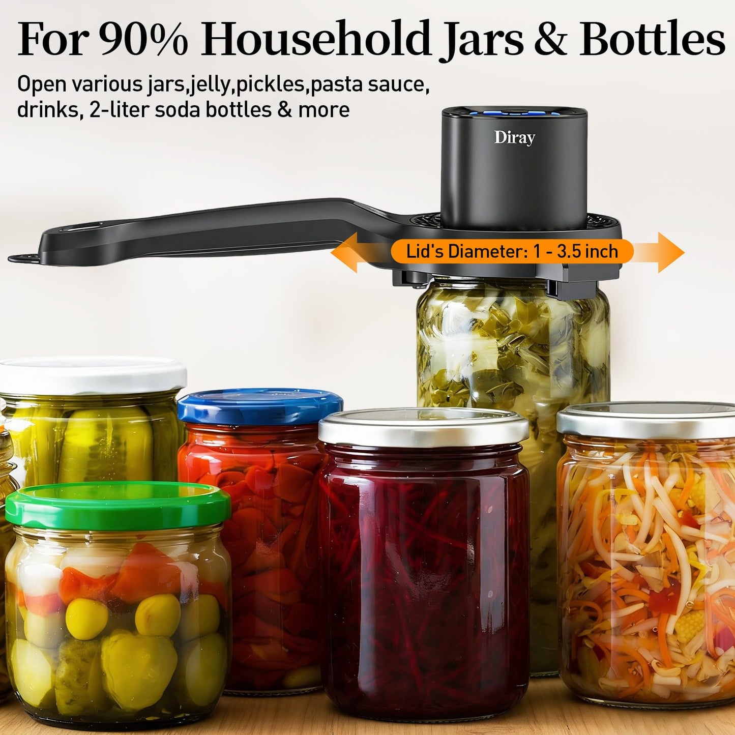 Electric Jar Opener with Power-Clamp Technology: Auto-Tighten & Manual Twist for Easy Opening, 2-in-1 Jar and Bottle Opener for Weak Hands & Seniors & Arthritis, Includes Free Rubber Gripper Pad