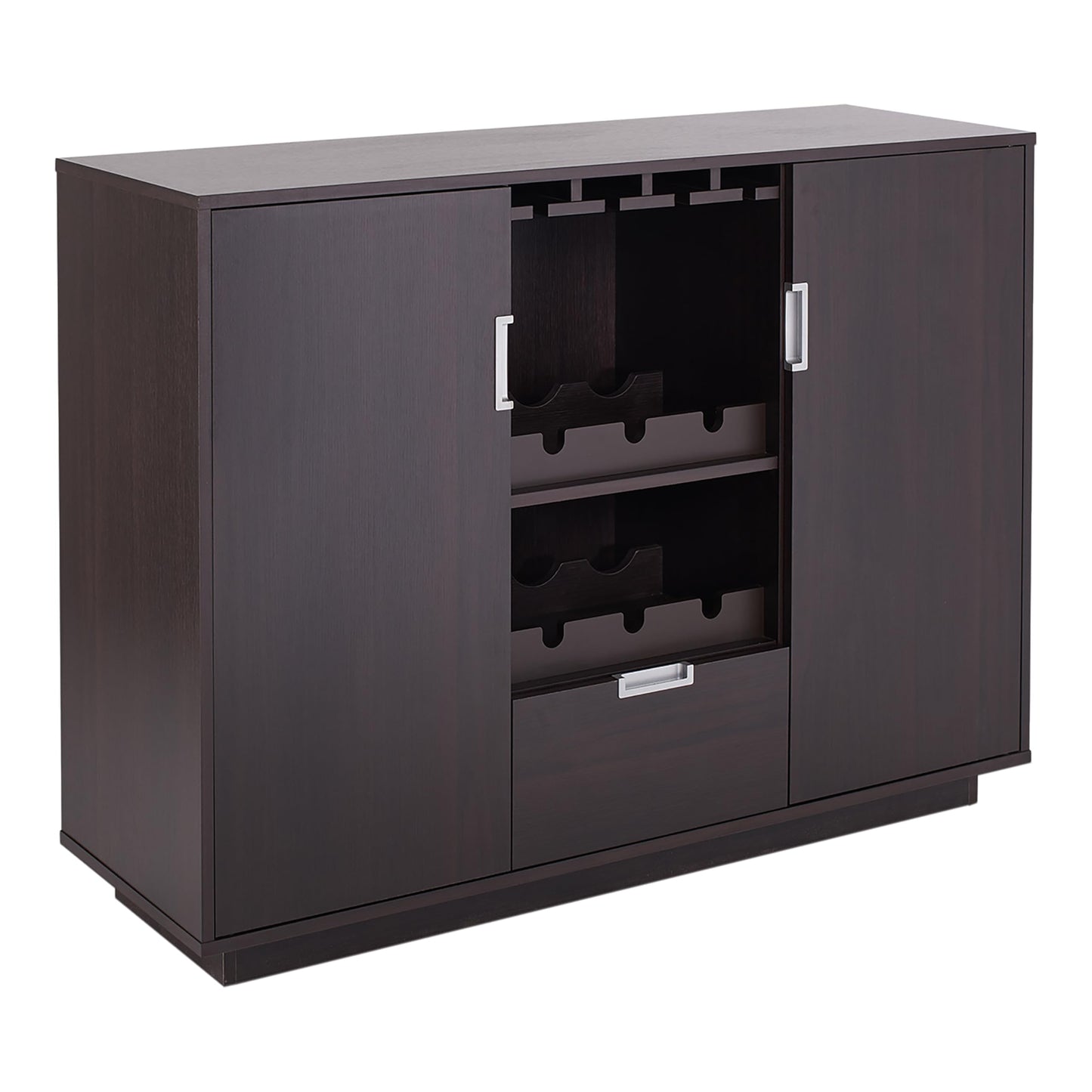 ioHOMES, Mendocino Contemporary 1-Drawer, Wood Frame Dining Buffet with Wine and Glasses Display Racks, Sideboard with Two Shelved Cabinets, Espresso