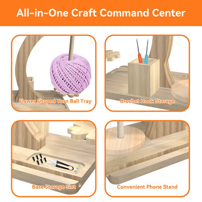 Yarn Holder for Crocheting and Knitting,Upgraded Rotating Yarn Spinner with 2 Spindles,Portable Wrist Yarn Holder with Phone Stand & Crochet Accessories Storage, Crochet Gift for Knitting Lovers