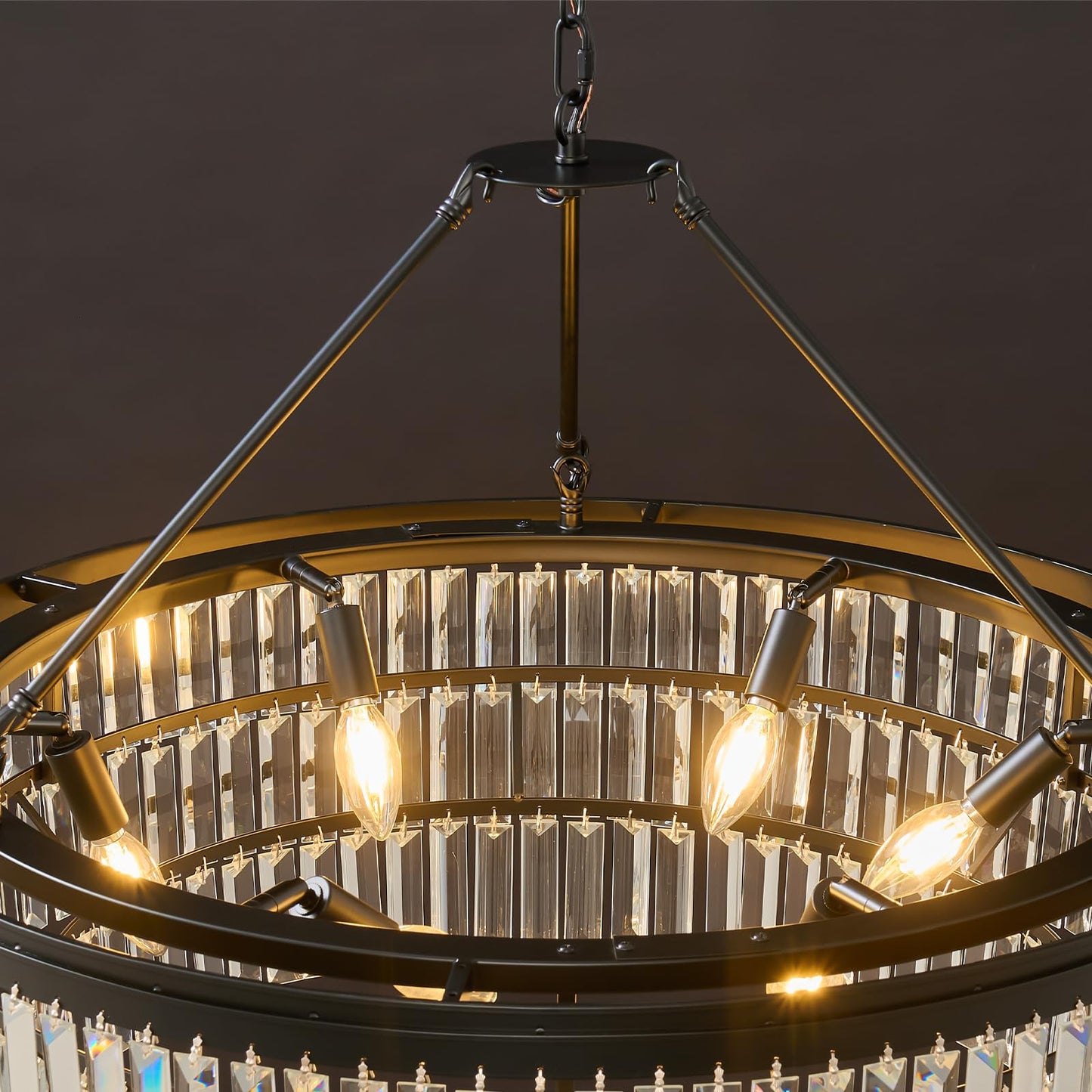 Black Modern Round Crystal Chandelier: 28" K9 Luxury Crystals Contemporary Chandeliers for Dining Room Lights over Table - Adjustable Large Light Chandelier for Bedroom Living Kitchen Entryway Foyer