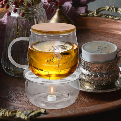 UPKOCH Glass Teapot Warmer, Clear High Borosilicate Glass Tea Kettle Heating Base for Home Kitchen