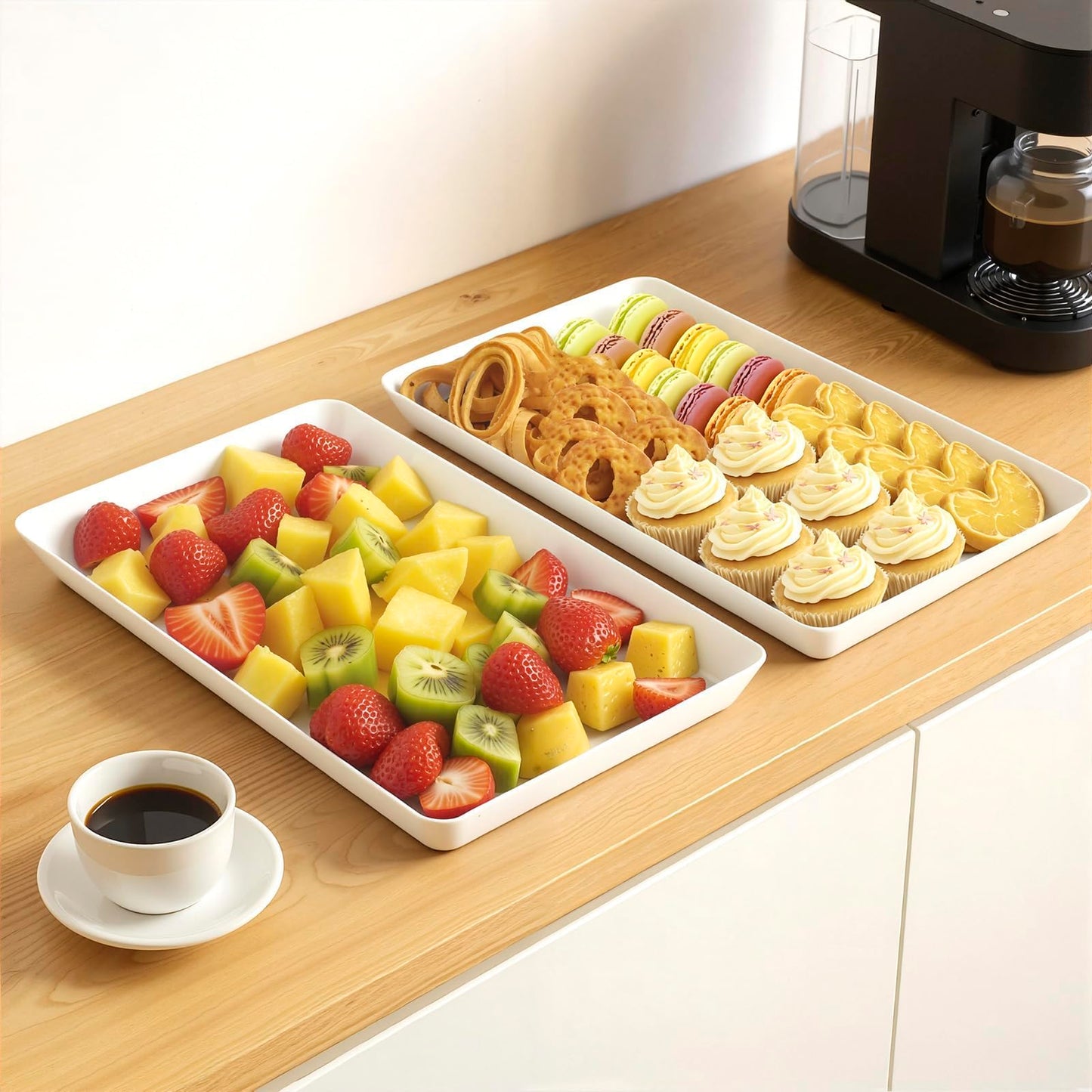 WOWBOX 4 pcs Serving Tray for Party, Grilling Accessories, Serving Platters for Snacks, Fruit, Reusable Plastic Trays for Serving Food and Pantry Organization in Kitchen & for Mothers Day Parties