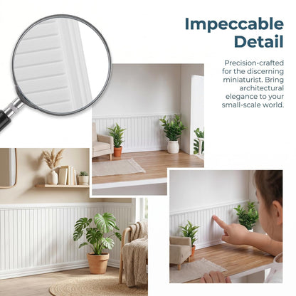 Garneck 5Pcs Dollhouse Wainscoting Panels: 1:12 Scale Miniature Wall Trim Self Adhesive White Wallpaper Molding for Doll House Interior Decor DIY Room Scene Siding Accessories