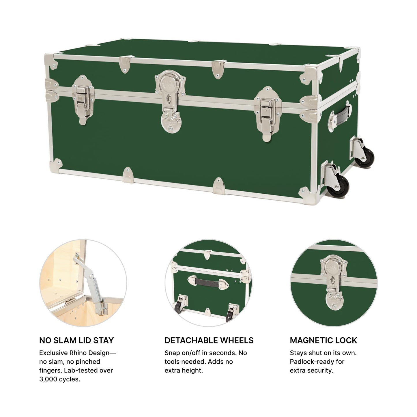 Rhino Trunk & Case Classic XXL Home Storage & College Trunk With Wheels - 36”x18”x18”, Seats 1500+ lbs, Soft-Close Lid. USA Made Secure Dorm Furniture, Organization, Steamer Style Blanket Chest