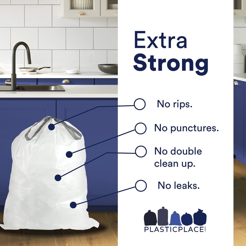 Plasticplace Custom Fit Trash Bags, Compatible with simplehuman Code U (100 Count) White Drawstring Garbage Liners 14.5-21 Gallon/ 55-80 Liter 26.5" x 32"
