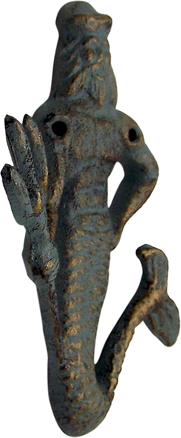 Wowser Green Cast Iron King Neptune Wall Hooks, Set of 2, 6.5 Inches