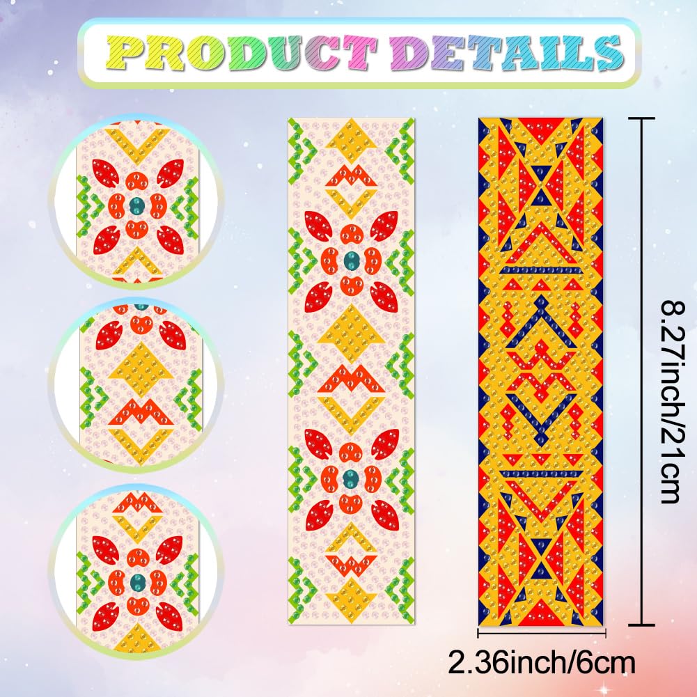 beinkmake 6Pcs Geometric 5D Diamond Art Bookmarks Vintage Floral Diamond DIY Painting Bookmarks Rhinestones Beaded Acrylic Tassel Bookmark for Adult Beginner Crafts