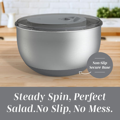 COOK WITH COLOR Stainless Steel Salad Spinner - 5 Qt. Lettuce Washer And Vegetable Spinner Dryer for Easy Salad Prep - Non Slip Base with Pull Handle - Auto Stop Brake System, Stain and Odor Resistant