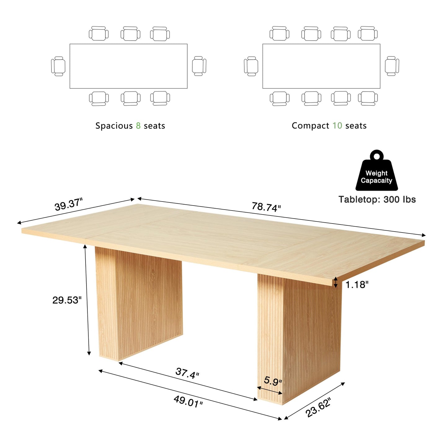 weselon 78 Inch Dining Table for 6 8 10, Modern Farmhouse Rectangular Kitchen Table, Long Dining Room Tables with Wood Strip Base for Kitchen Living Room (Natural)