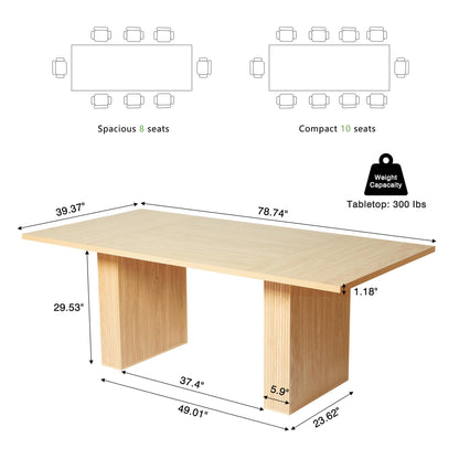 weselon 78 Inch Dining Table for 6 8 10, Modern Farmhouse Rectangular Kitchen Table, Long Dining Room Tables with Wood Strip Base for Kitchen Living Room (Natural)