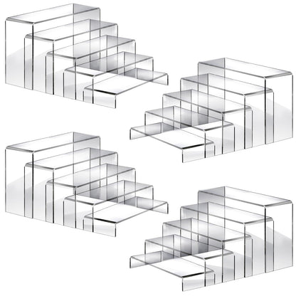 Fixwal 20pcs Large Acrylic Risers 4 Set Acrylic Display Stand Perfume Organizer Stands Clear Rectangular Dessert Table Display Set, Display Shelf for Show Cupcake, Figures, Jewelry, Toys