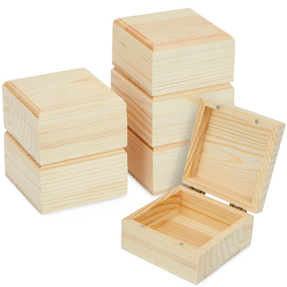 Bright Creations Wooden Box Set with Hinged Lids - 6-Pack, 3.5 x 3.5 x 2 In, Pinewood - Unfinished Boxes with Lids for Crafts & Paintable DIY Storage with Magnetic Closure for Jewelry & Craft Supplies