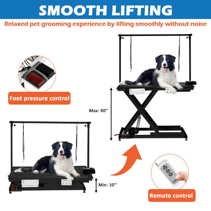 50 in Dog Grooming Table, Electric Hydraulic Grooming Table with Aluminium Overhead Arm, Anti Slip Tabletop, 6 USB Ports for Large Dogs At Home and Salon, Maximum Capacity Up to 300 LB, Black