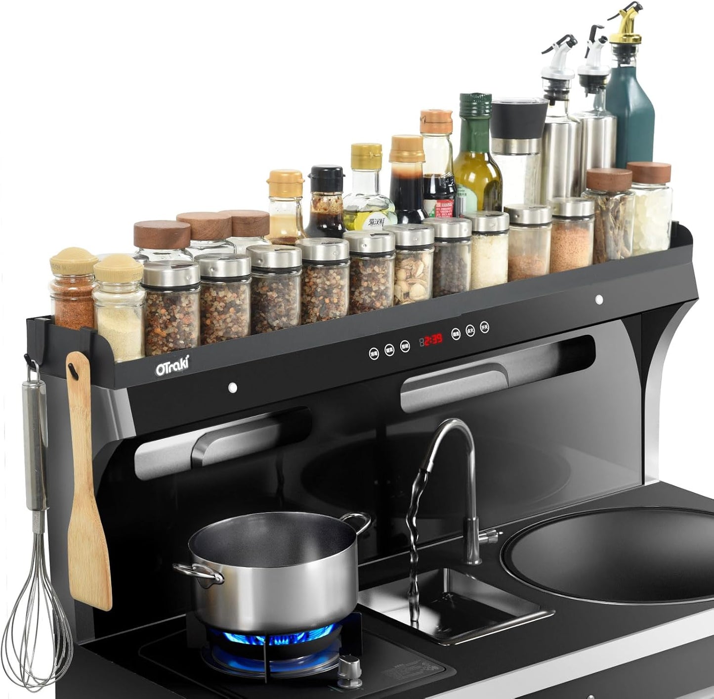 16-32 inch 4 OTraki Magnetic Stove Top Shelf Spice Rack for Stove Adjustable Over the Stove Shelf Stainless Steel