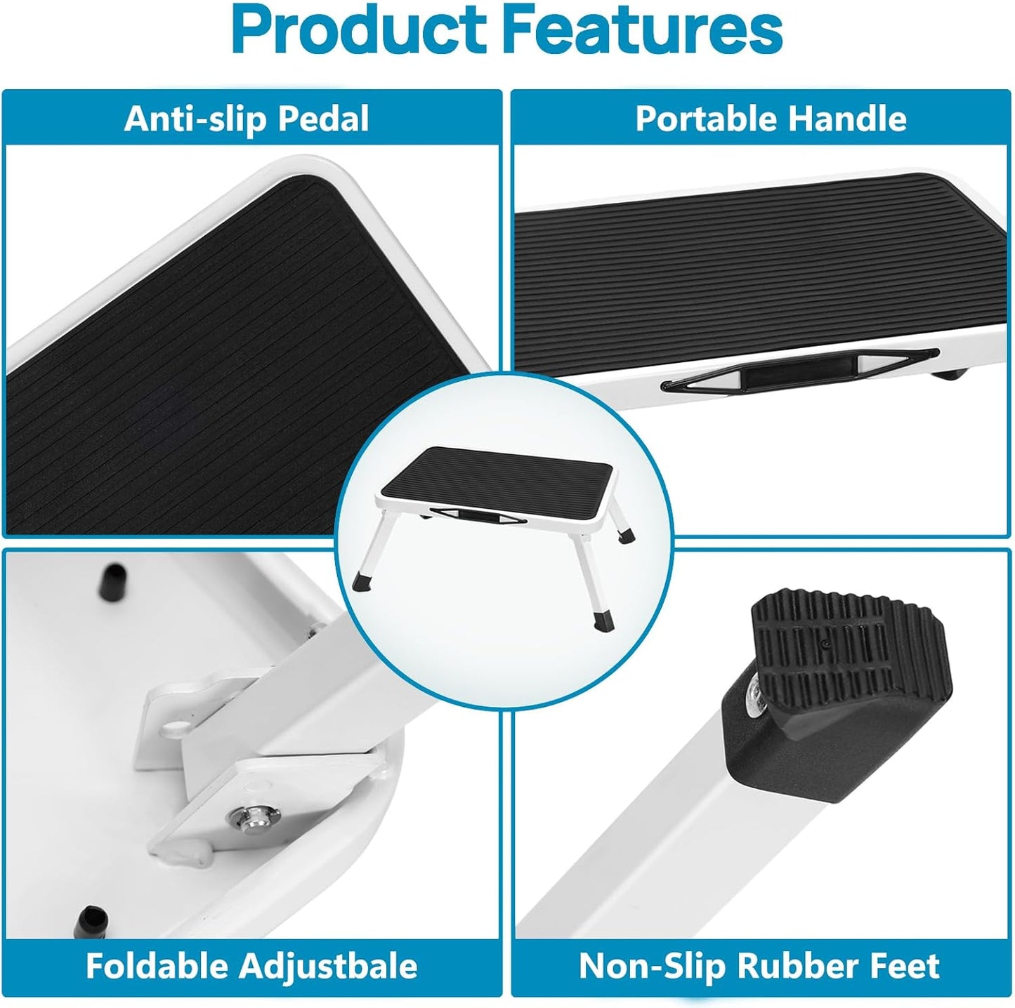 Simple Deluxe Foldable Step Stool - Heavy Duty Non-Slip Foot Stool for Home & Kitchen | 330 Lbs Capacity