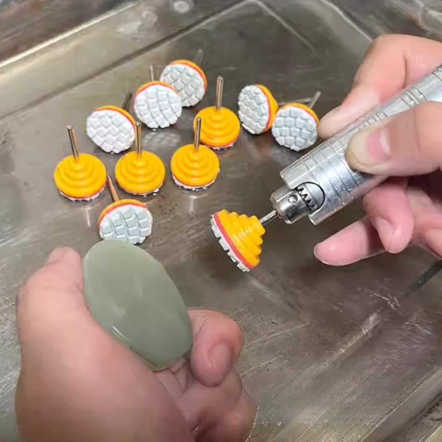 QTG 4Pcs 1-Inch Wet Polishing Pads with 3mm Handle – 1000 to 10000 Grit Jade Polishing Tools for Gemstone, Jade Carving, Fine Grinding & High Precision Shaping – Reusable Wear-Resistant Sanding Discs