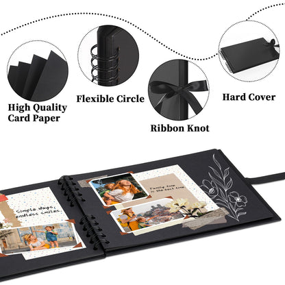 Vienrose Scrapbook Album 80 Pages, DIY Photo Album with Accessories, Black Kraft Paper Memory Book for Wedding, Birthday, Travel, Valentine, Mother’s Day, 11x8 Inches