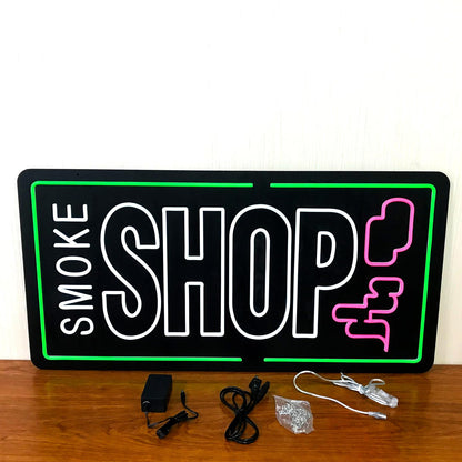 35"x18" Extra Large Neon LED SMOKE SHOP Sign for Business, Super Bright Unique Design with Sturdy Chain, High Visibility for Stores Retail Shop Window