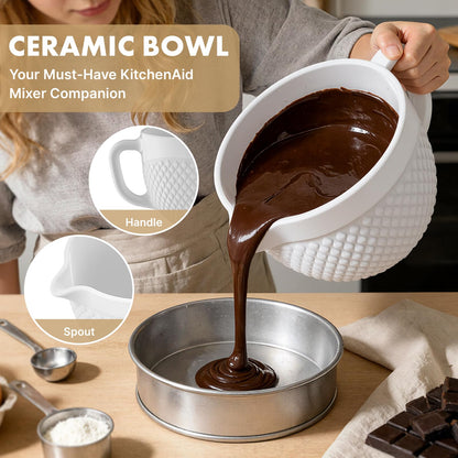 Ceramic Mixer Bowl For KitchenAid all 4.5-5 Quart Tilt-Head Stand Mixers, 5 qt Mixing Bowl For Kitchen Aid Accessories and Attachments with Handle