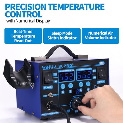 YIHUA 862BD+ Professional Soldering & Rework Station bundle with YIHUA 928D-III High Power Soldering Iron as Secondary/Backup Iron Holder, Soldering Cleaning Kit, and Accessories (24 Items)