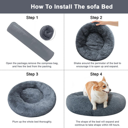 Cat Beds for Indoor Cats,20/24 Inch Round Donut Washable Cat Bed,Fluffy Calming Self Warming Soft Donut Cuddler Cushion Pet Bed for Small Dogs Kittens,Non-Slip