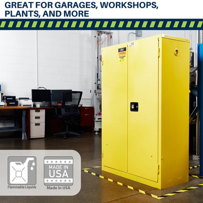 Jamco 60 Gallon Flammable Safety Cabinet, Steel Flammable Storage Cabinet with Lockable Manual Closing Doors, Non Forkliftable, 34" x 34" x 65", Yellow