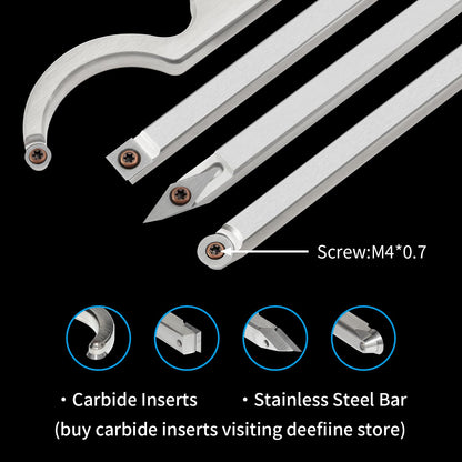 DEEFIINE Carbide Tip Wood Lathe Turning Tool set With Bowl Sander, Lathe Roughing and Finishing Hollowing Tool Interchangeable Aluminum Alloy Handle with 4pcs Carbide Inserts For Woodturning（Black）