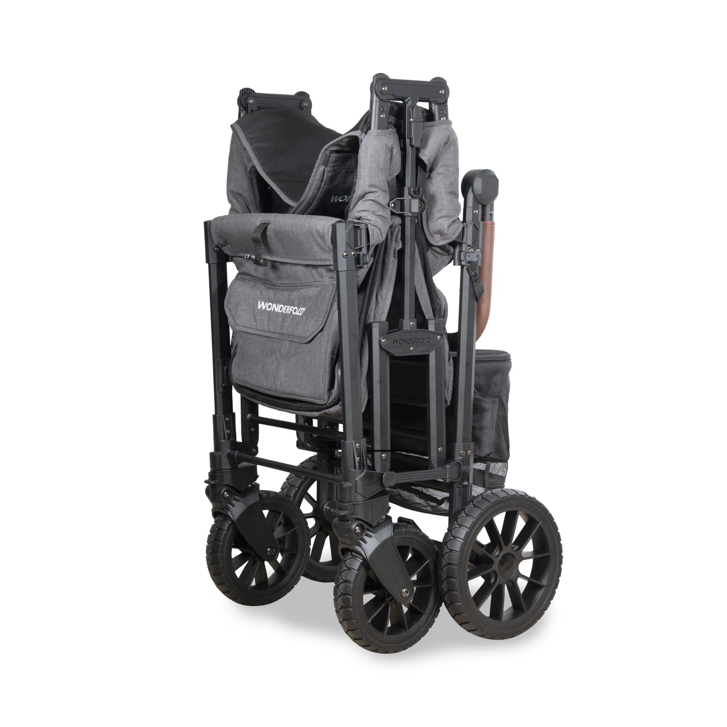 WonderFold W2 Luxe Pro Stroller Wagon - Collapsible Stroller Wagon with Aluminum Frame - Adjustable Canopy & Push Handle - XL All-Terrain Wheels - for Babies, Toddlers & Kids - 2 Seater - Gray