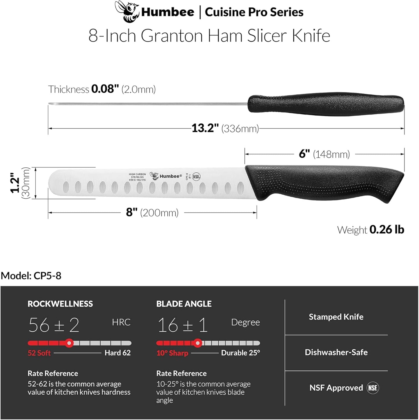 Chef 10-Inch Carving Knife, NSF Certified CP5-10, Granton Edge for Turkey Ham Meat Slicing, Black