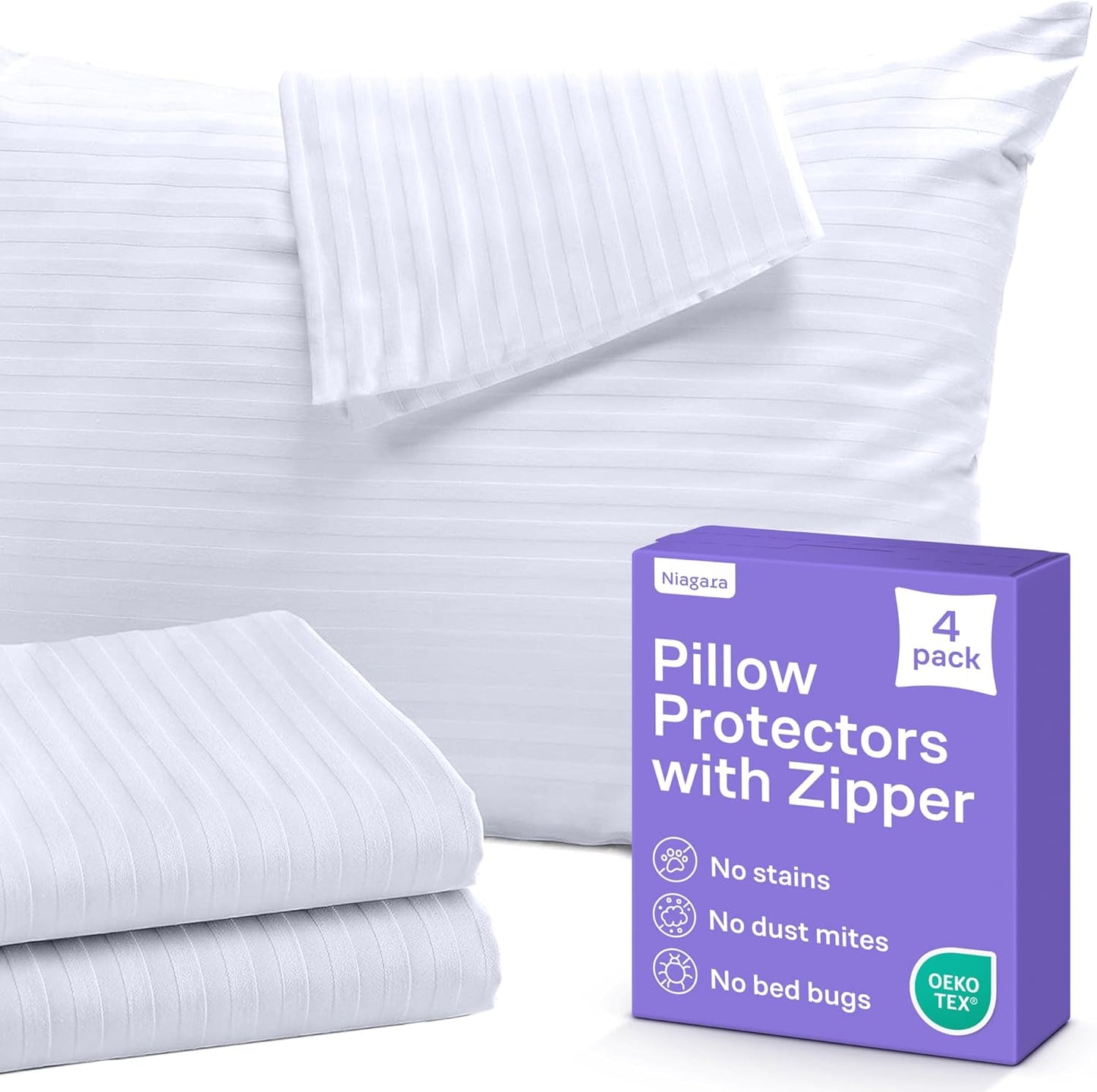 Regine Switzerland Set of 4 Pillow Protectors - Zippered, Stain & Dust Resistant, Standard Size