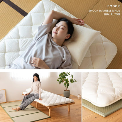 EMOOR Japanese Futon Mattress Premium CLASSE Queen, Floor Sleeping Mat Tatami Shikibuton Igusa Natural Cotton