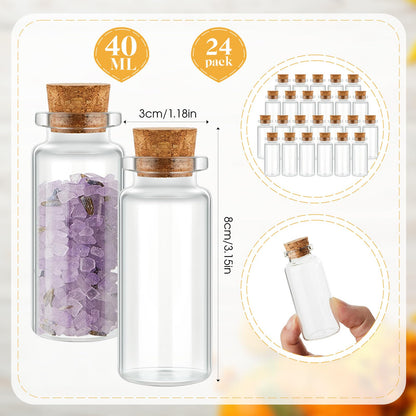 Patelai 24 Pcs Small Glass Jars with Cork Lids, Mini Potion Bottles Bulk Tiny Wishing Vial Spell Jars for DIY Art Crafts Gift Father's Day Graduation Wedding Birthday Party Favors (40ml/1.3oz)