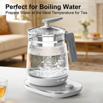 ICOOKPOT 1200w Electric Kettle, 1.5L Borosilicate Glass tea kettle, Hot water kettle electric for Coffee or Tea, BPA Free, Auto Shut-Off, Stainless Steel, Fast Boil, White