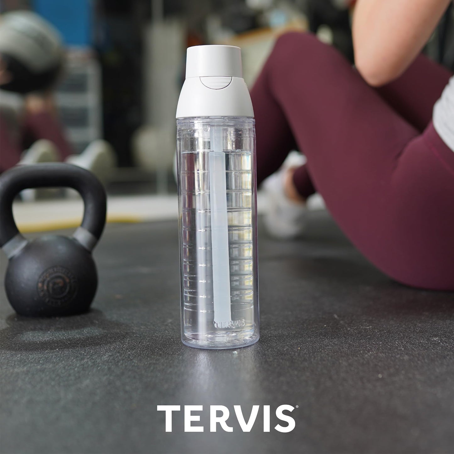 Tervis Venture Lite Clear & Colorful Lidded Made in USA Double Walled Insulated Tumbler Travel Cup Keeps Drinks Cold & Hot, 24oz Water Bottle, White Lid