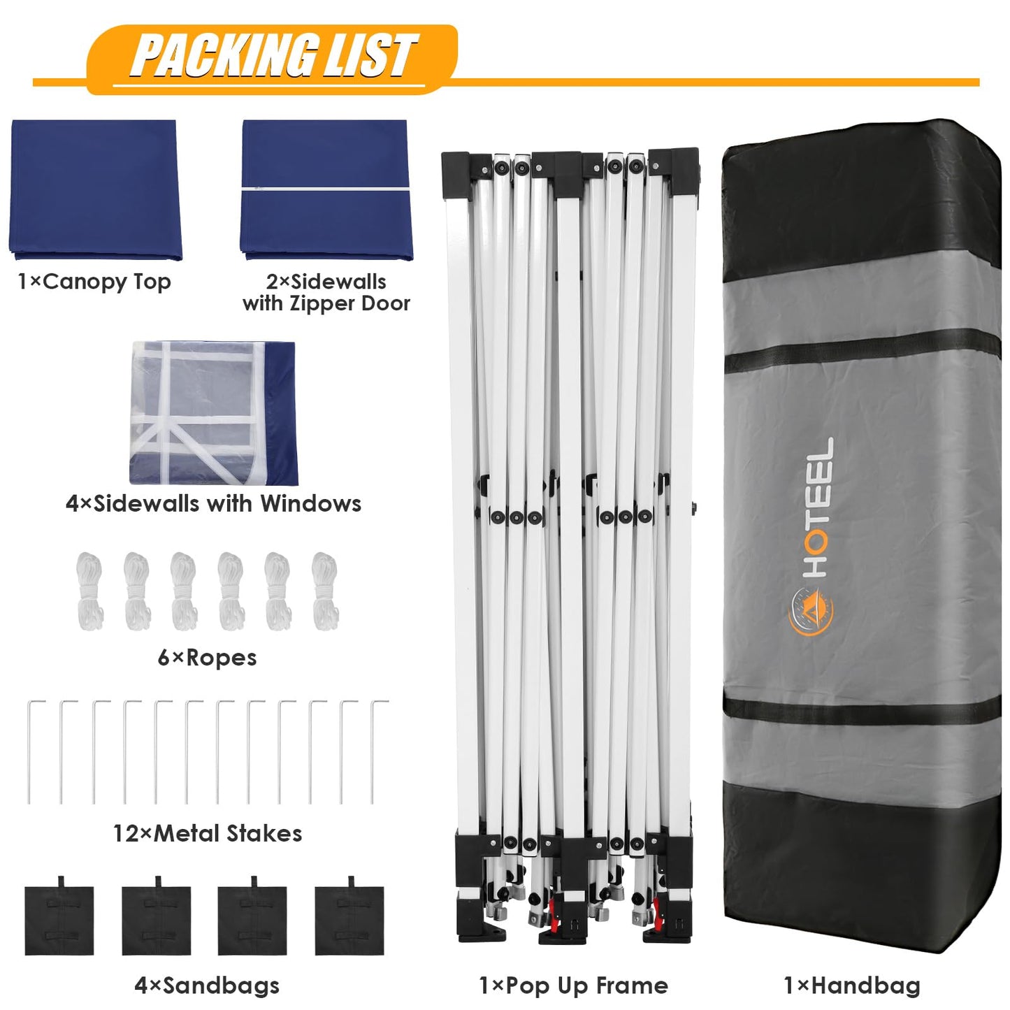 HOTEEL 10x20 Pop up Canopy Tent with Sidewalls, Outdoor Waterproof Tents for Parties with Center Lock, Sandbag, Easy Setup Event Tent Shelter with Reinforce Rod for Backyard, Camping, Market, Navy