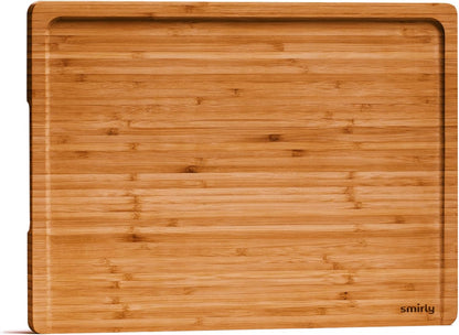 SMIRLY Large Bamboo Cutting Board for Kitchen, Wooden Board with Juice Groove