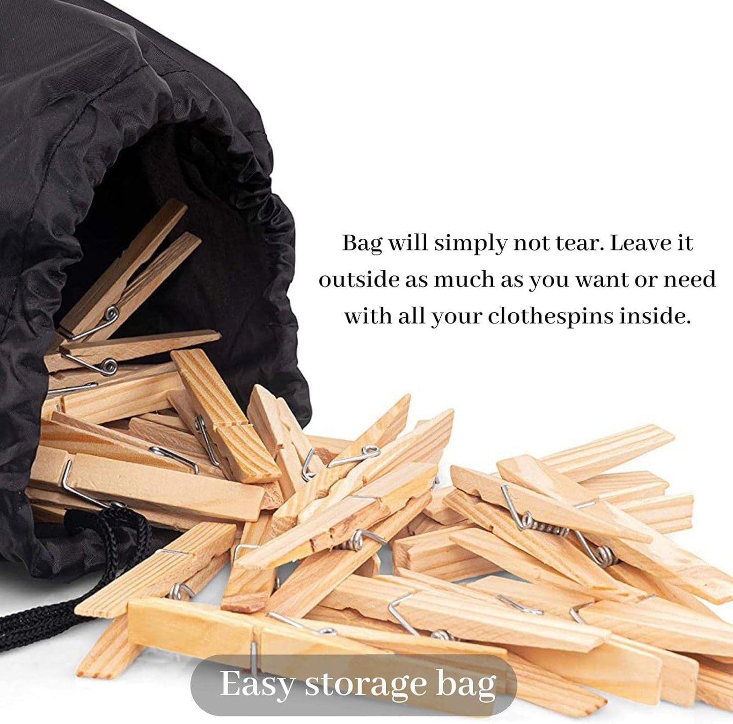 Clothes Pins, 50 Pack, 2.9 in Natural Birchwood, Rust and Moisture Resistant Clothespins with Storage Bag for Hanging