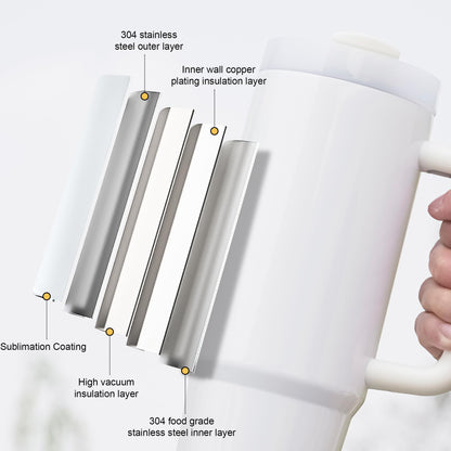AGH 4 Pack 30 oz White Sublimation Tumbler with Handle, Stainless Steel Straw, Insulated Double Wall Vacuum Reusable Cups with Leakproof Lid