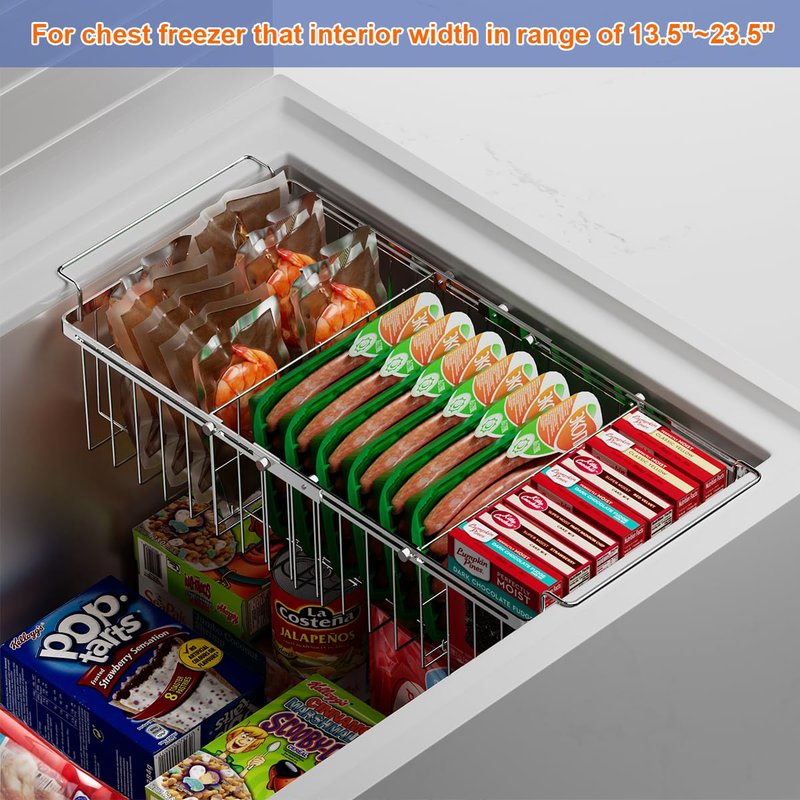 Homics Large Freezer Baskets for Chest Freezer with Dividers, Deep Freezer Organizer Bins Expandable 15.5"~24.5", Hanging Storage Container Baskets for Chest Freezer Sort Frozen Meats