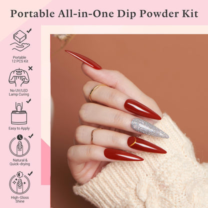 AZUREBEAUTY Dip Powder Nail Kit Starter, All Season Skin Tone Nude Brown 4 Colors Acrylic Dip Powder Liquid Set with Base/Top Coat Activator for French Nail Art Manicure DIY Salon Gifts