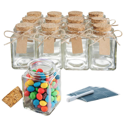 Verahaus 4 oz Mini Glass Jars with Lids - Set of 12 Spice Jars, Small Glass Containers with Corks for Wedding & Party Favors, DIY Crafts, Potions, Spices & Candy, 3.4 oz