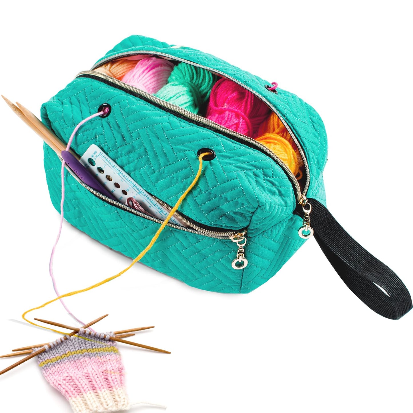 MYBAGZING Small Crochet Bag Organizer - Knitting Bag - Yarn Storage Organizer - Yarn Bag for Crocheting - Yarn Holder for Crochet Accessories, Knitting Needles, Crochet Hooks, Knitting Gifts