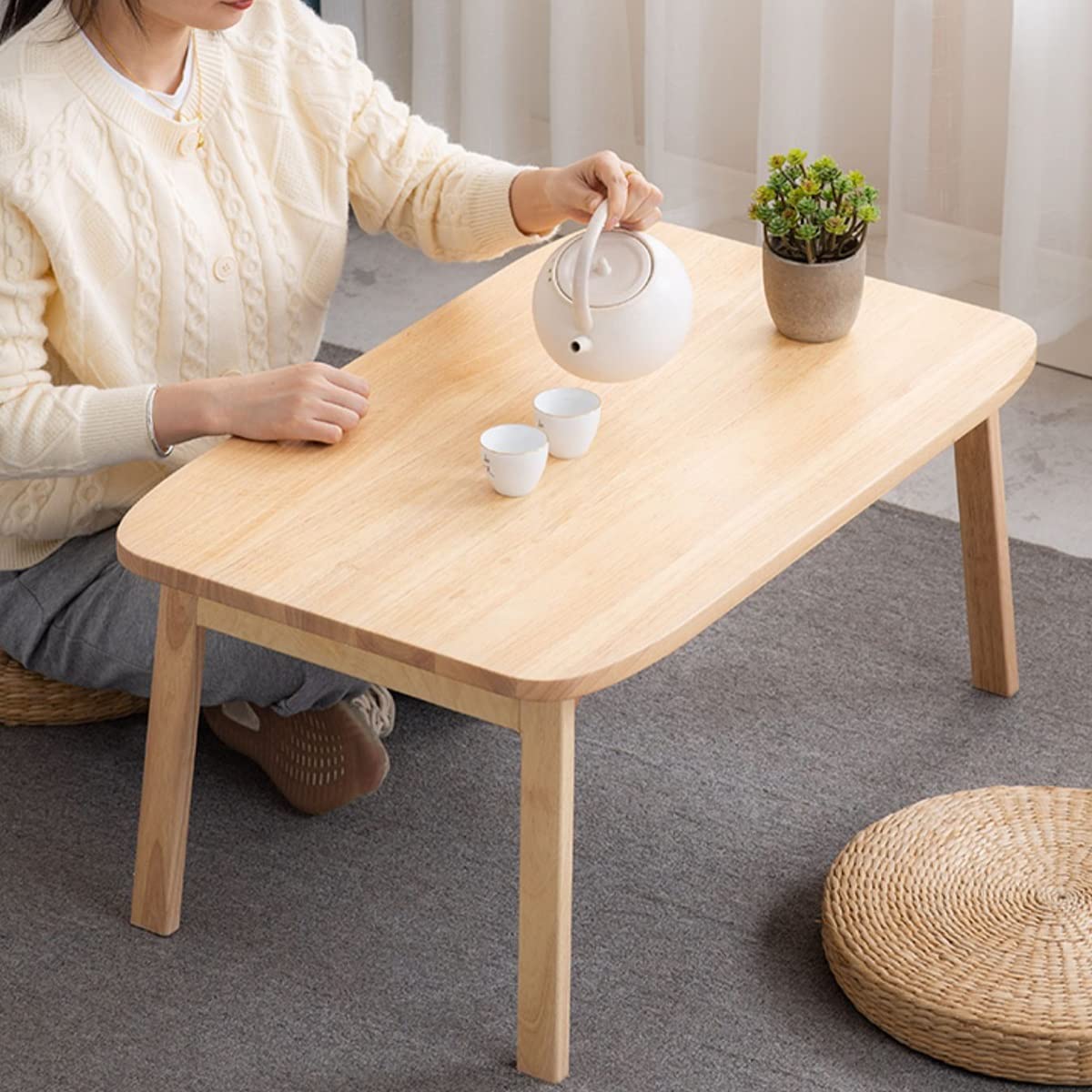 MHJKHG Foldable Wooden Table Living Room Coffee Table Foldable Coffee Table Children's Game Table Laptop Table，Wood Color 60x40x27cm