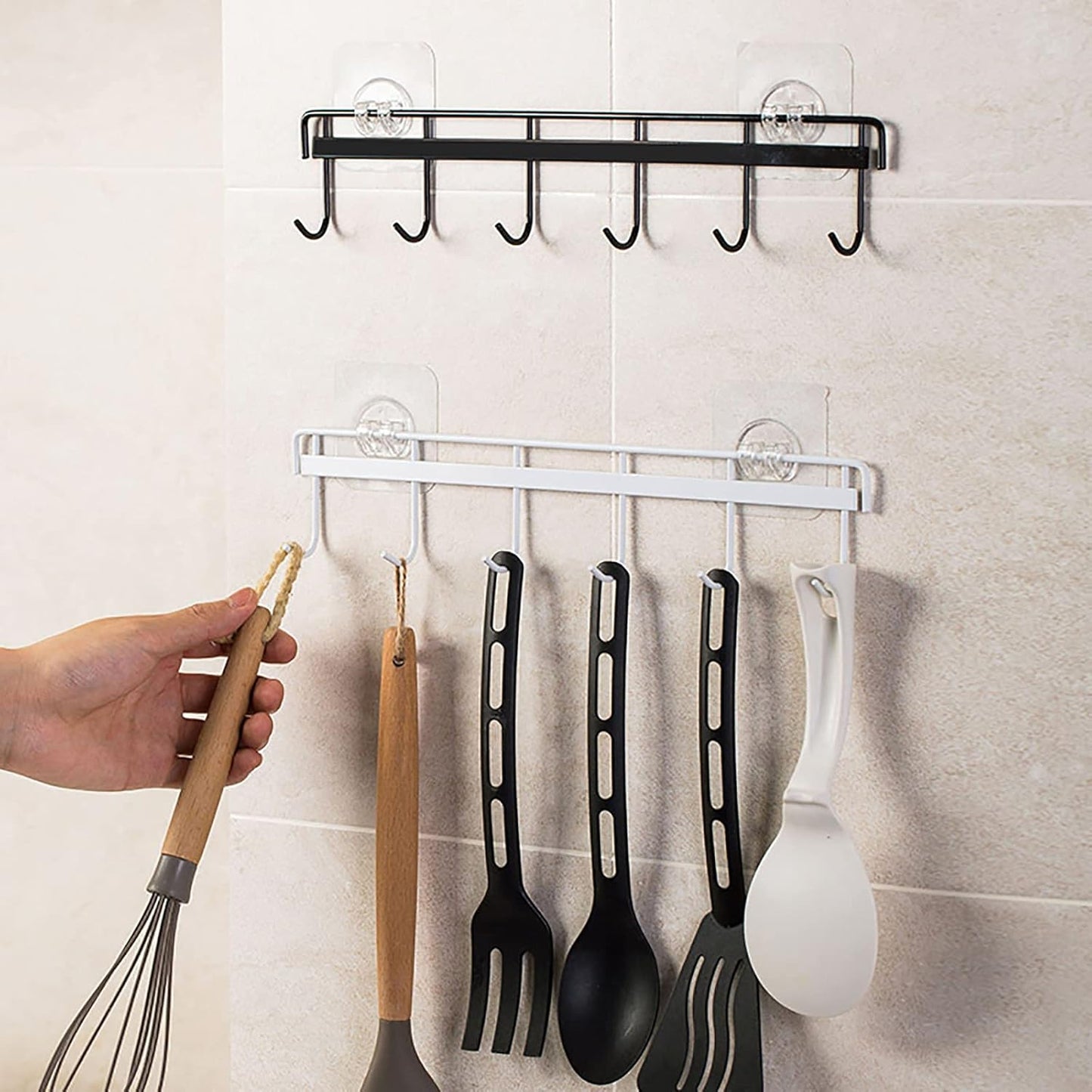 YYaaloa 2Pack Wall Hooks - Coat Hat Hook White Rack with 6 Hooks for Key Hanger and Clothes Holder