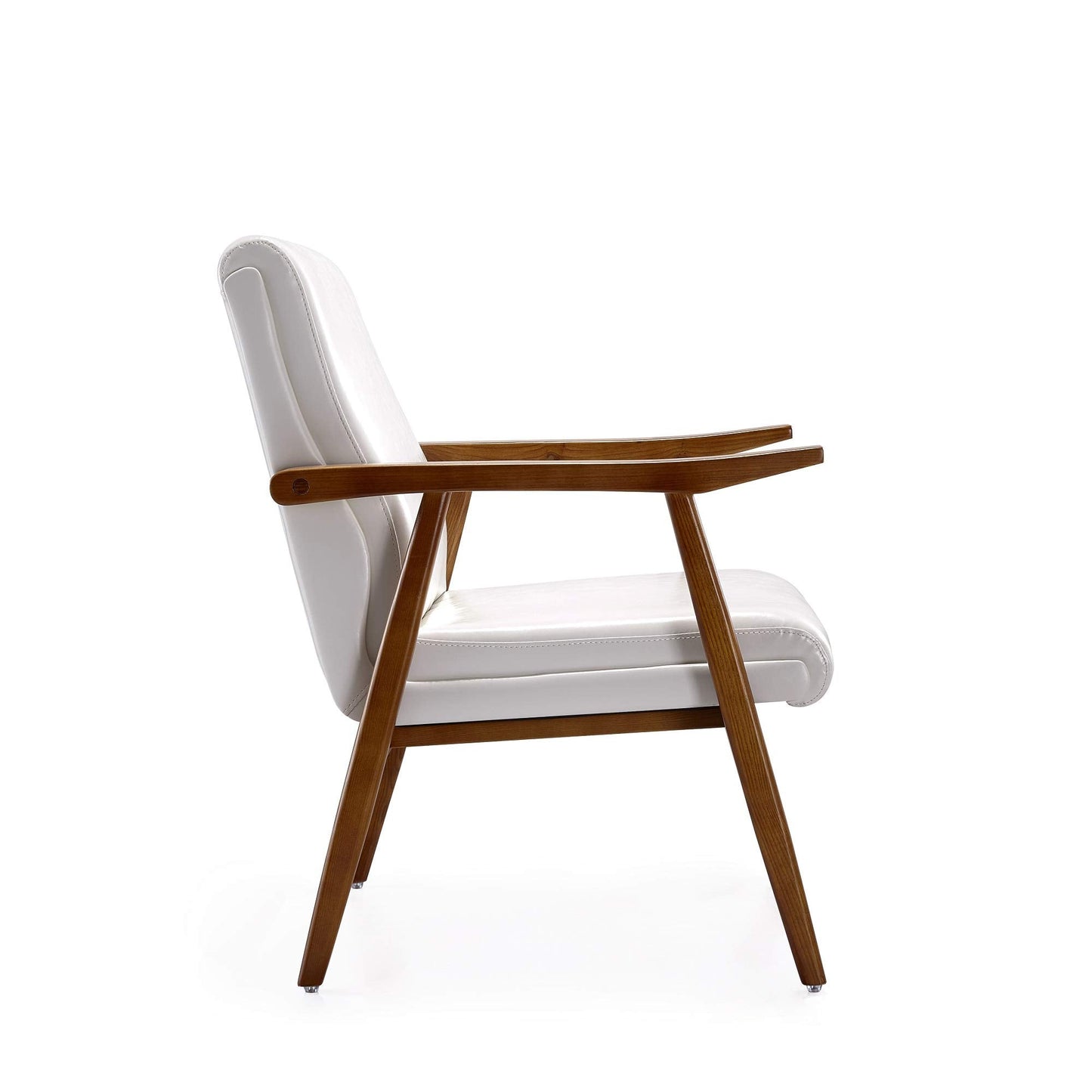 Manhattan Comfort Archduke Mid Century Modern Accent Chair, Fully Assembled, Made of Beech Wood Frame, Upholstered in Faux Leather, Ideal for Living Room, Set of 1, White