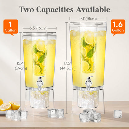 Lifewit 1.6 Gallon Drink Dispenser for Parties 2 Pcs, Large Plastic Beverage Container for Juice/Tea/Soda with Stand & Ice Core, Clear Lemonade Dispenser with Spigot, BPA Free Water Pitcher for Fridge