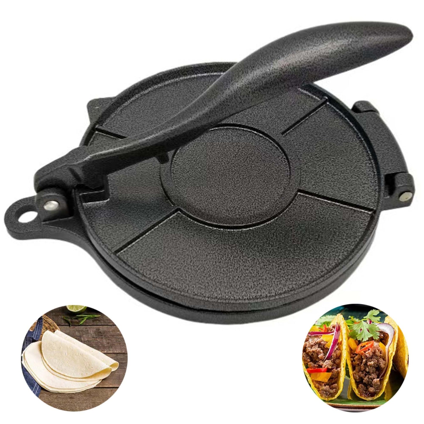 DelloidMaz 8 Inch Flour Tortilla Press, Aluminum Alloy Tortilla Maker, Roti Maker, Taco Maker, Taco Press, Dark Gray
